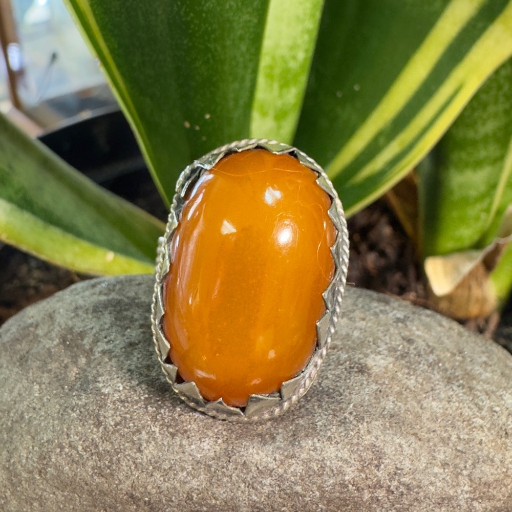 Silver Rustic Amber Ring - image 5